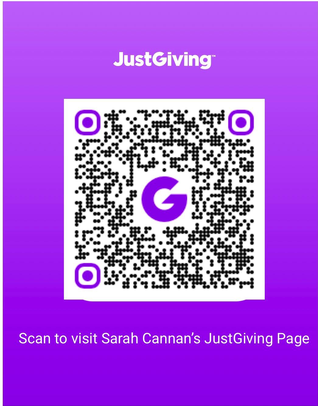 QR code for Sarah Cannan's JustGiving donation page for Women's Aid in Ayrshire